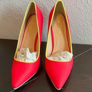 Liliana Vibrant Hot Pink Stilettos with Yellow Trim